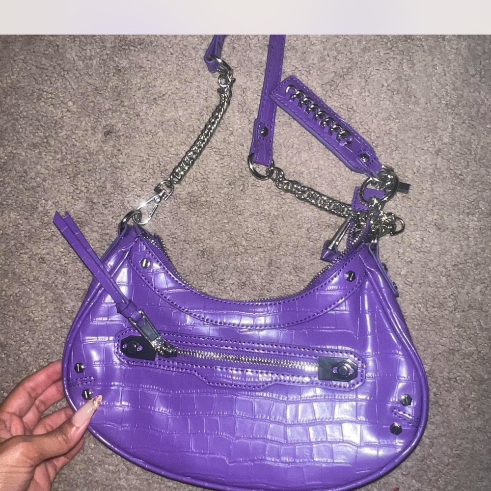 Aldo Purple Croc-Embossed Shoulder Bag